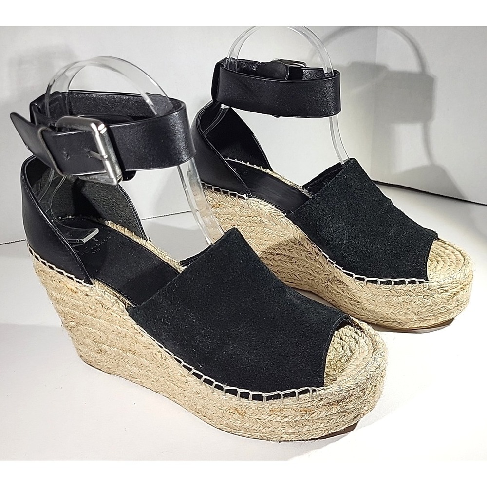 Marc Fisher LTD Adalyn Espadrille Wedge Sandals Black Suede Women's 7.5